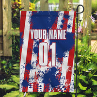 Moto X Skull Graphic Garden Flag with Red White Blue Splatter and Custom Number Design - Wonder Print Shop