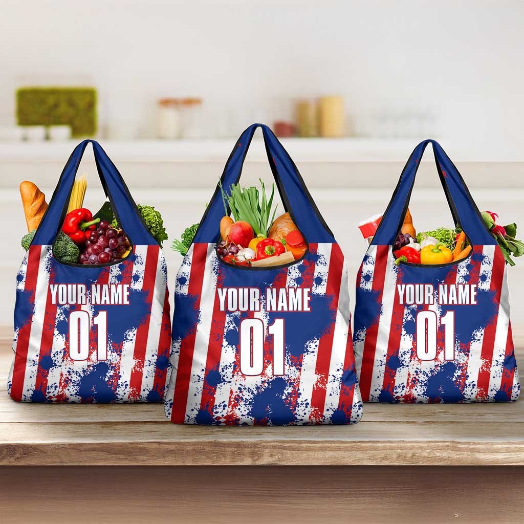Moto X Skull Graphic Grocery Bag with Red White Blue Splatter and Custom Number Design - Wonder Print Shop