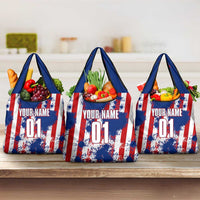 Moto X Skull Graphic Grocery Bag with Red White Blue Splatter and Custom Number Design - Wonder Print Shop