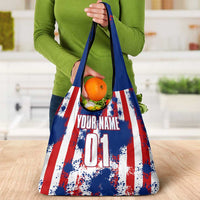 Moto X Skull Graphic Grocery Bag with Red White Blue Splatter and Custom Number Design - Wonder Print Shop