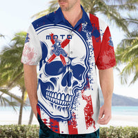 Moto X Skull Graphic Hawaiian Shirt with Red White Blue Splatter and Custom Number Design - Wonder Print Shop