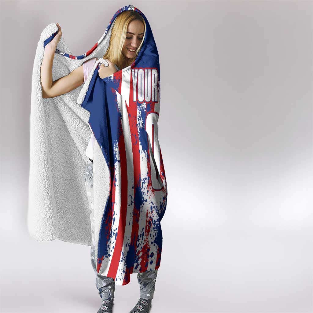 Moto X Skull Graphic Hooded Blanket with Red White Blue Splatter and Custom Number Design - Wonder Print Shop