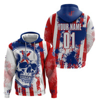 Moto X Skull Graphic Hoodie with Red White Blue Splatter and Custom Number Design - Wonder Print Shop