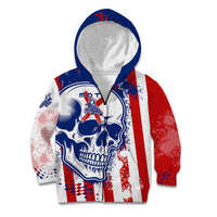 Moto X Skull Graphic Kid Hoodie with Red White Blue Splatter and Custom Number Design - Wonder Print Shop