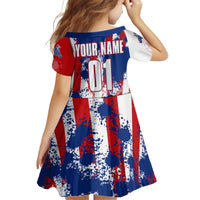 Moto X Skull Graphic Kid Short Sleeve Dress with Red White Blue Splatter and Custom Number Design - Wonder Print Shop