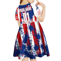 Moto X Skull Graphic Kid Short Sleeve Dress with Red White Blue Splatter and Custom Number Design - Wonder Print Shop
