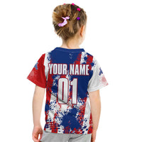 Moto X Skull Graphic Kid T Shirt with Red White Blue Splatter and Custom Number Design - Wonder Print Shop