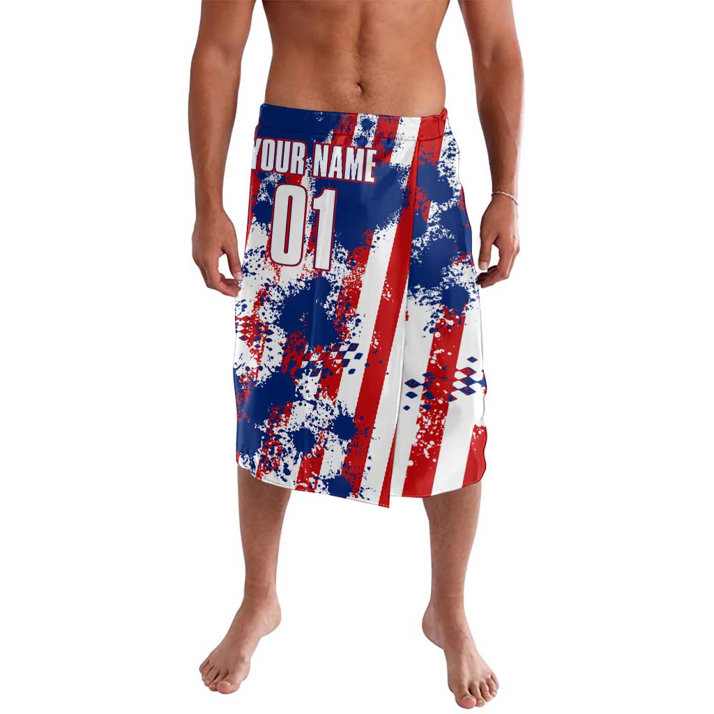 Moto X Skull Graphic Lavalava with Red White Blue Splatter and Custom Number Design - Wonder Print Shop