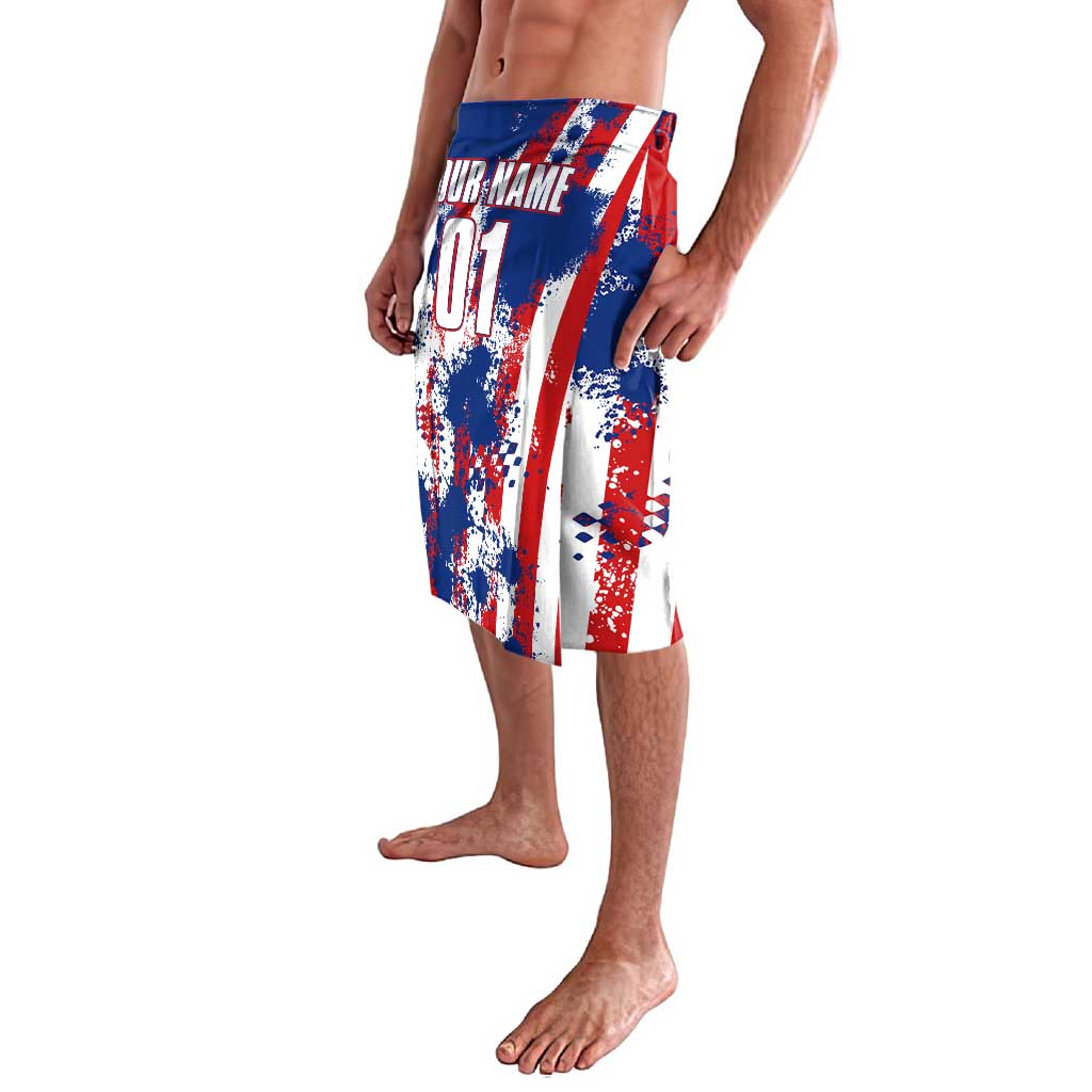 Moto X Skull Graphic Lavalava with Red White Blue Splatter and Custom Number Design - Wonder Print Shop