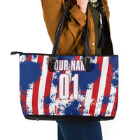 Moto X Skull Graphic Leather Tote Bag with Red White Blue Splatter and Custom Number Design - Wonder Print Shop