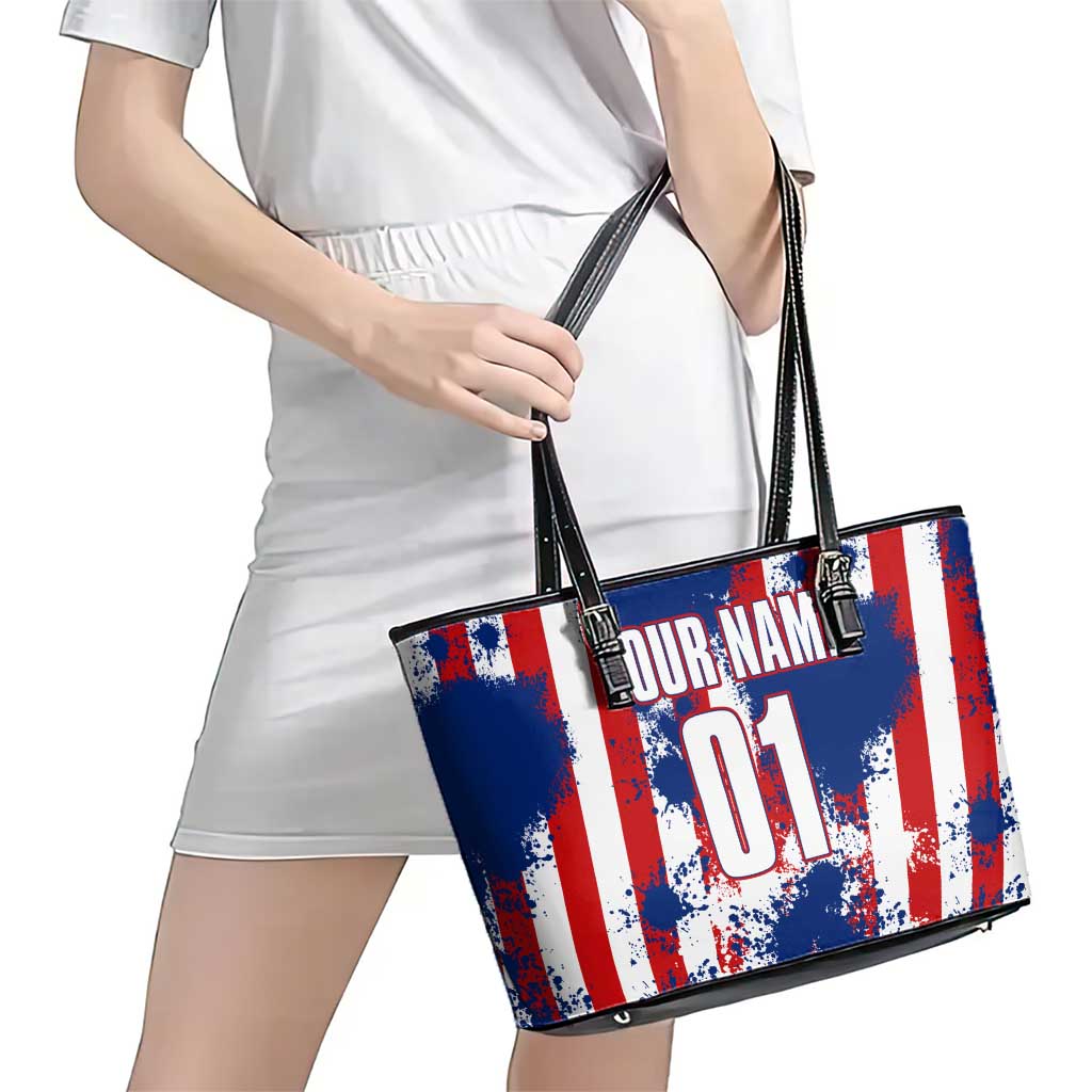 Moto X Skull Graphic Leather Tote Bag with Red White Blue Splatter and Custom Number Design - Wonder Print Shop