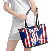 Moto X Skull Graphic Leather Tote Bag with Red White Blue Splatter and Custom Number Design - Wonder Print Shop
