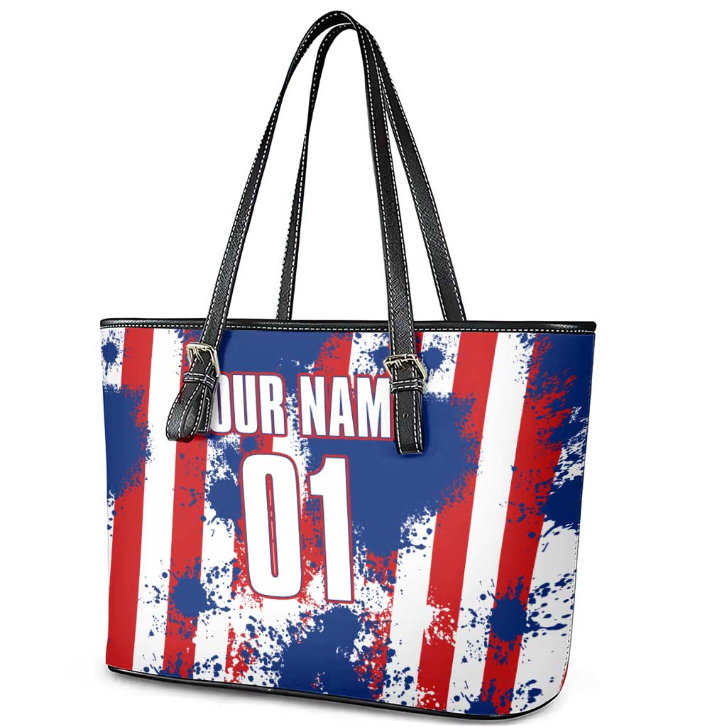 Moto X Skull Graphic Leather Tote Bag with Red White Blue Splatter and Custom Number Design - Wonder Print Shop
