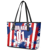 Moto X Skull Graphic Leather Tote Bag with Red White Blue Splatter and Custom Number Design - Wonder Print Shop