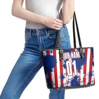 Moto X Skull Graphic Leather Tote Bag with Red White Blue Splatter and Custom Number Design - Wonder Print Shop