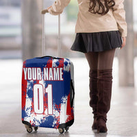 Moto X Skull Graphic Luggage Cover with Red White Blue Splatter and Custom Number Design - Wonder Print Shop