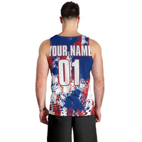 Moto X Skull Graphic Men Tank Top with Red White Blue Splatter and Custom Number Design - Wonder Print Shop