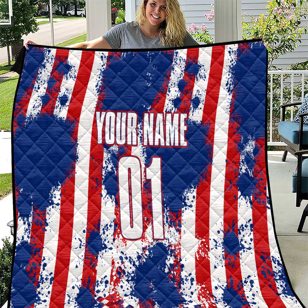 Moto X Skull Graphic Quilt with Red White Blue Splatter and Custom Number Design - Wonder Print Shop