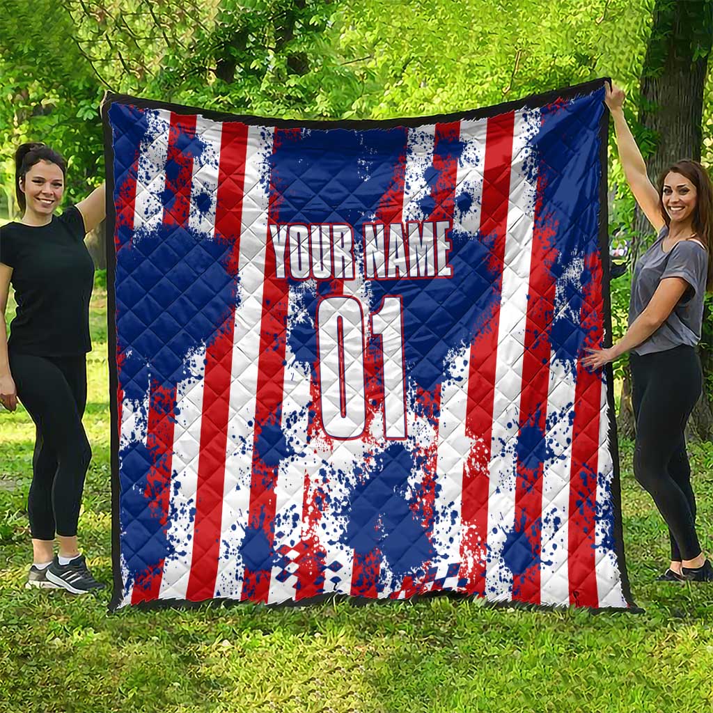 Moto X Skull Graphic Quilt with Red White Blue Splatter and Custom Number Design - Wonder Print Shop