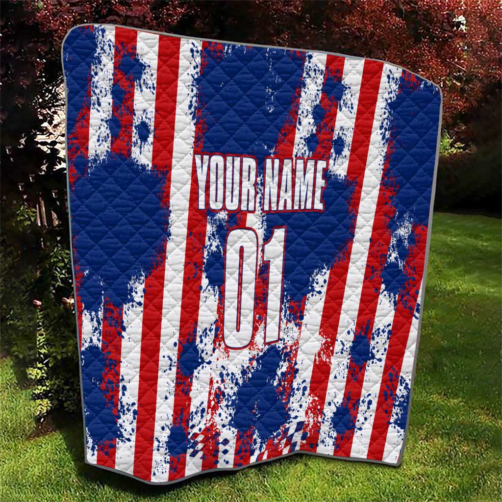 Moto X Skull Graphic Quilt with Red White Blue Splatter and Custom Number Design - Wonder Print Shop