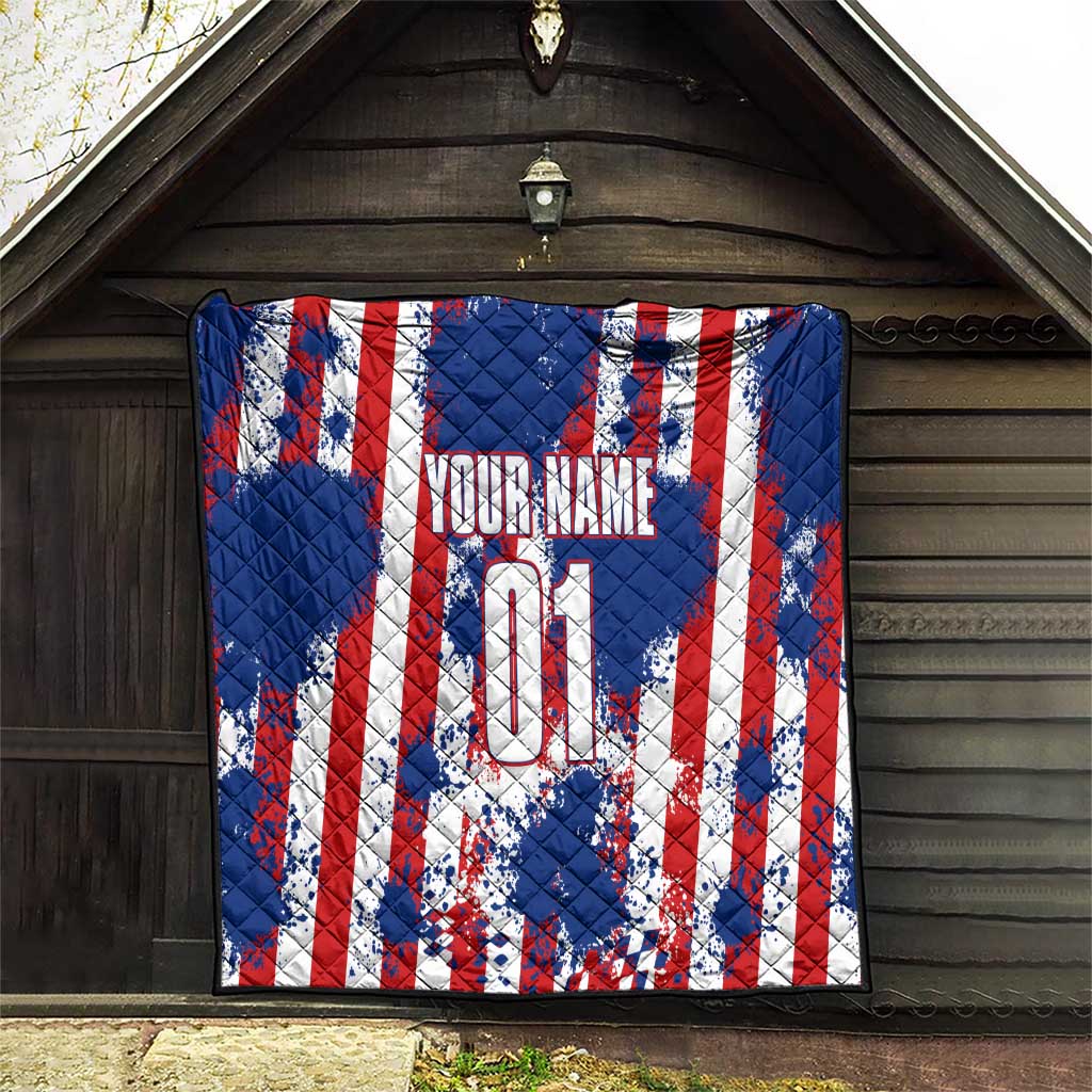 Moto X Skull Graphic Quilt with Red White Blue Splatter and Custom Number Design - Wonder Print Shop