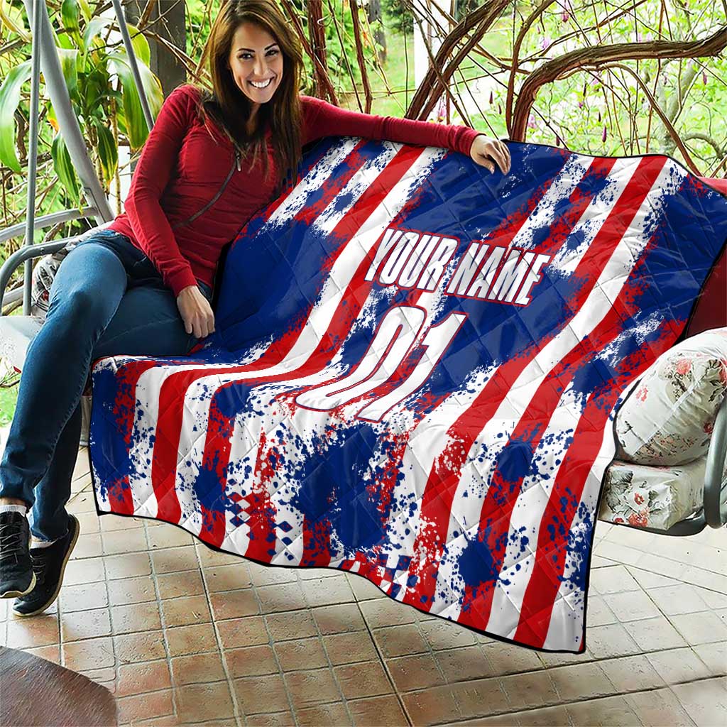 Moto X Skull Graphic Quilt with Red White Blue Splatter and Custom Number Design - Wonder Print Shop