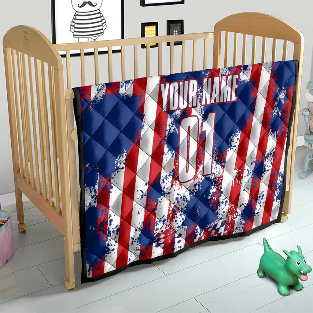 Moto X Skull Graphic Quilt with Red White Blue Splatter and Custom Number Design - Wonder Print Shop