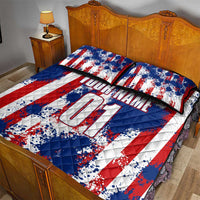 Moto X Skull Graphic Quilt Bed Set with Red White Blue Splatter and Custom Number Design - Wonder Print Shop