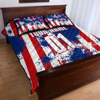 Moto X Skull Graphic Quilt Bed Set with Red White Blue Splatter and Custom Number Design - Wonder Print Shop