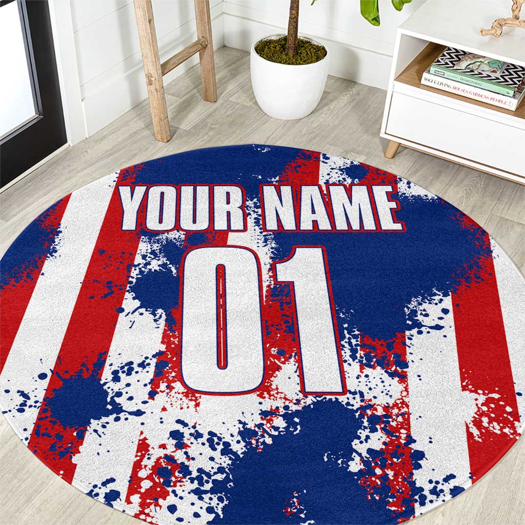 Moto X Skull Graphic Round Carpet with Red White Blue Splatter and Custom Number Design - Wonder Print Shop