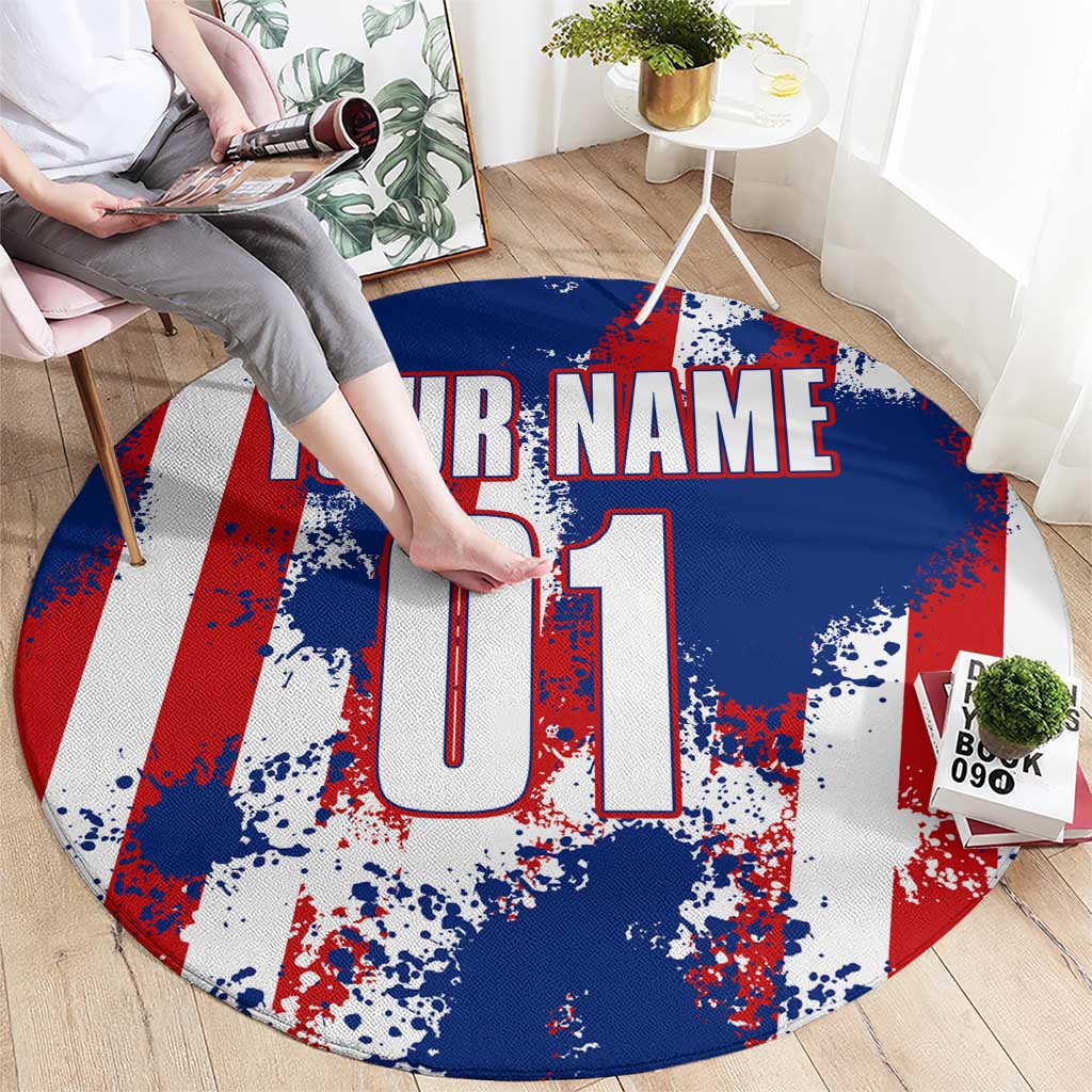 Moto X Skull Graphic Round Carpet with Red White Blue Splatter and Custom Number Design - Wonder Print Shop