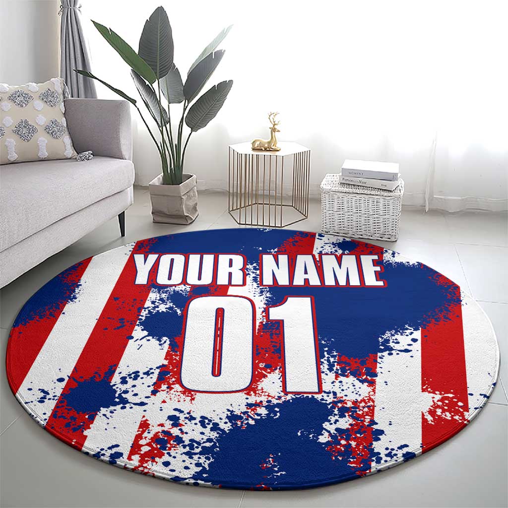 Moto X Skull Graphic Round Carpet with Red White Blue Splatter and Custom Number Design - Wonder Print Shop