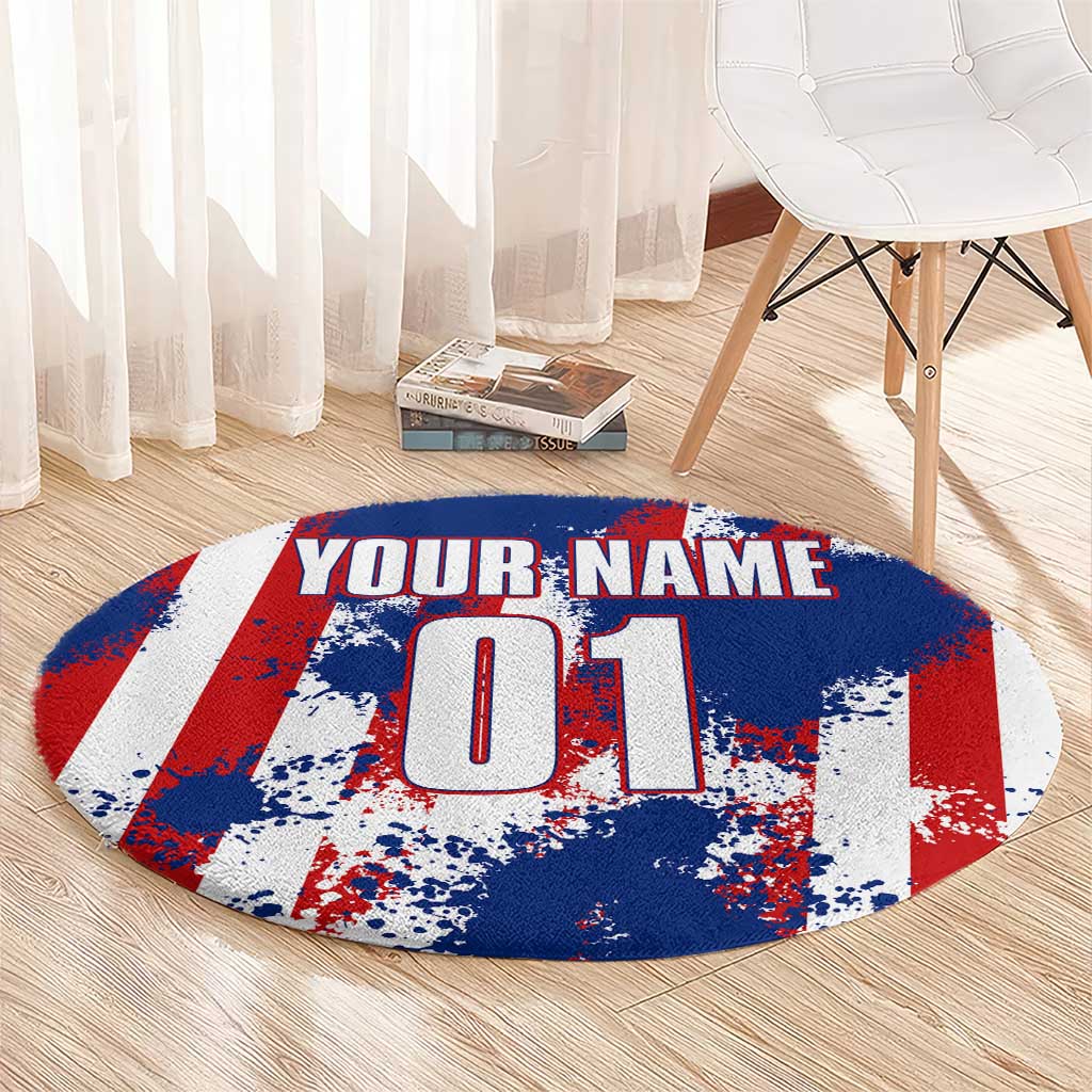 Moto X Skull Graphic Round Carpet with Red White Blue Splatter and Custom Number Design - Wonder Print Shop