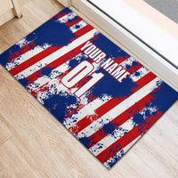 Moto X Skull Graphic Rubber Doormat with Red White Blue Splatter and Custom Number Design - Wonder Print Shop