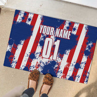 Moto X Skull Graphic Rubber Doormat with Red White Blue Splatter and Custom Number Design - Wonder Print Shop