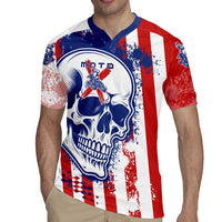 Moto X Skull Graphic Rugby Jersey with Red White Blue Splatter and Custom Number Design - Wonder Print Shop