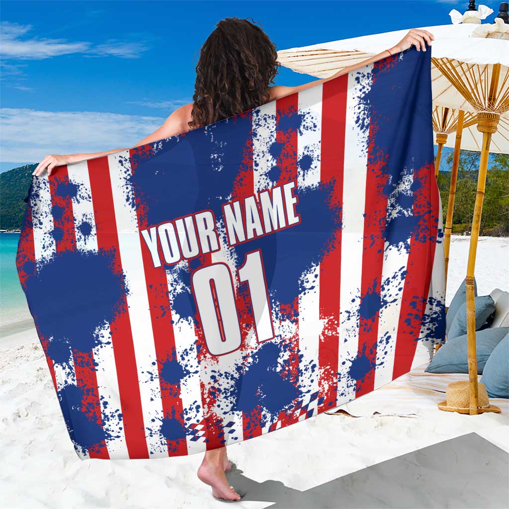 Moto X Skull Graphic Sarong with Red White Blue Splatter and Custom Number Design - Wonder Print Shop