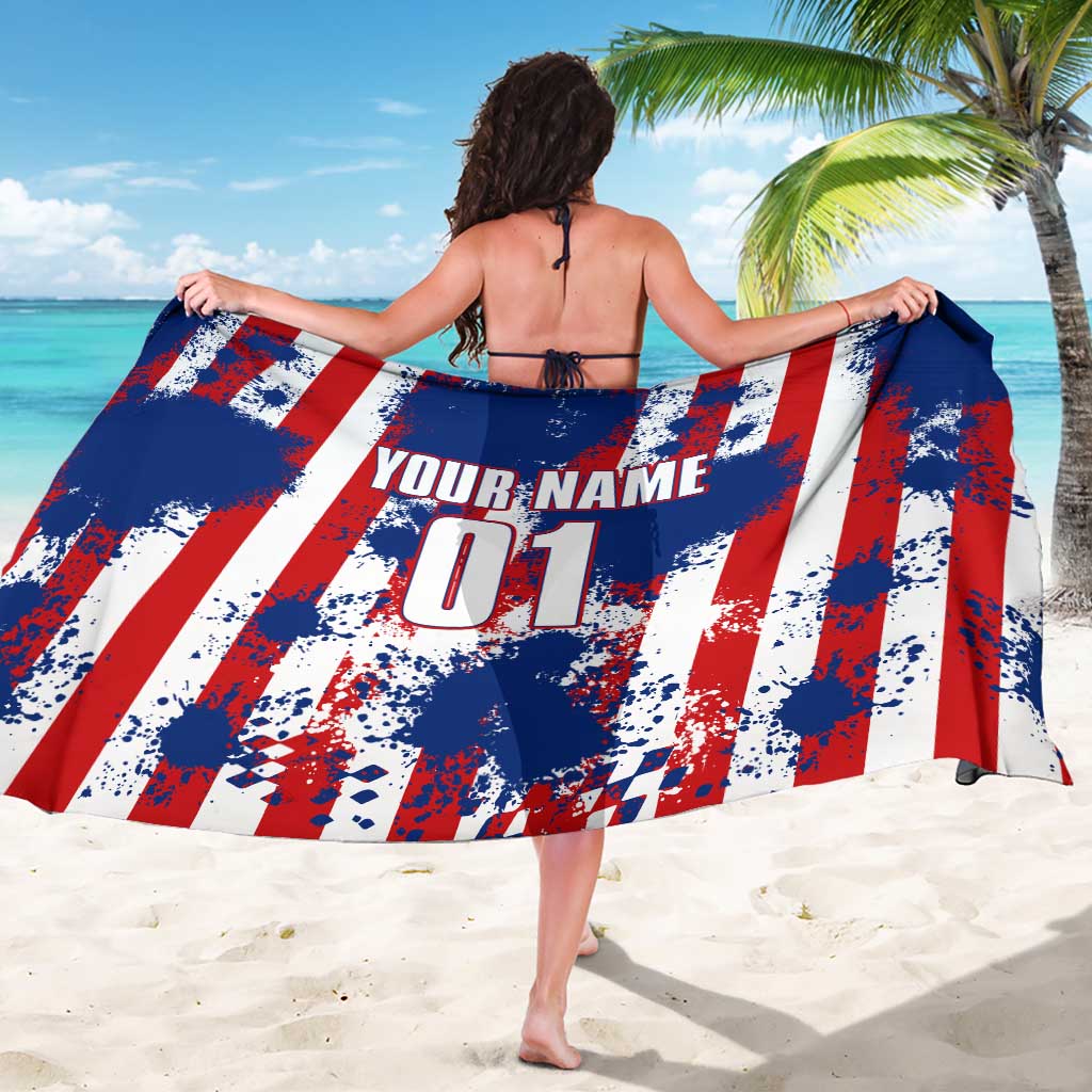 Moto X Skull Graphic Sarong with Red White Blue Splatter and Custom Number Design - Wonder Print Shop