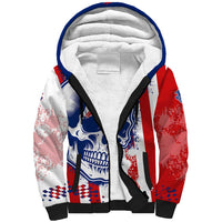 Moto X Skull Graphic Sherpa Hoodie with Red White Blue Splatter and Custom Number Design - Wonder Print Shop