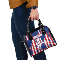 Moto X Skull Graphic Shoulder Handbag with Red White Blue Splatter and Custom Number Design - Wonder Print Shop