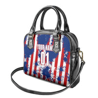 Moto X Skull Graphic Shoulder Handbag with Red White Blue Splatter and Custom Number Design - Wonder Print Shop