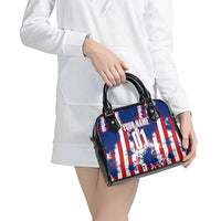 Moto X Skull Graphic Shoulder Handbag with Red White Blue Splatter and Custom Number Design - Wonder Print Shop