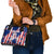 Moto X Skull Graphic Shoulder Handbag with Red White Blue Splatter and Custom Number Design - Wonder Print Shop