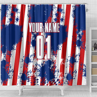 Moto X Skull Graphic Shower Curtain with Red White Blue Splatter and Custom Number Design - Wonder Print Shop
