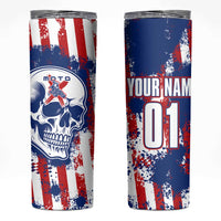 Moto X Skull Graphic Skinny Tumbler with Red White Blue Splatter and Custom Number Design - Wonder Print Shop