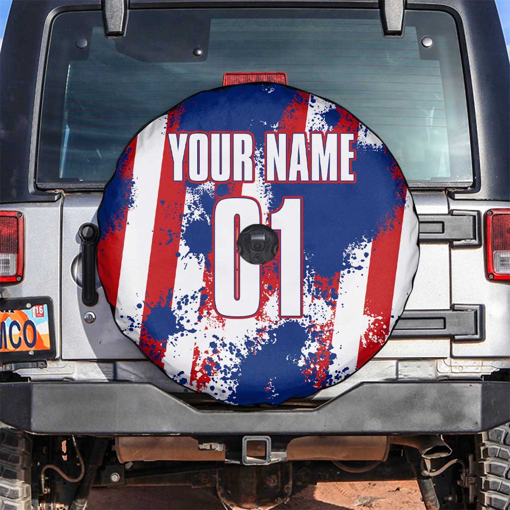 Moto X Skull Graphic Spare Tire Cover with Red White Blue Splatter and Custom Number Design - Wonder Print Shop