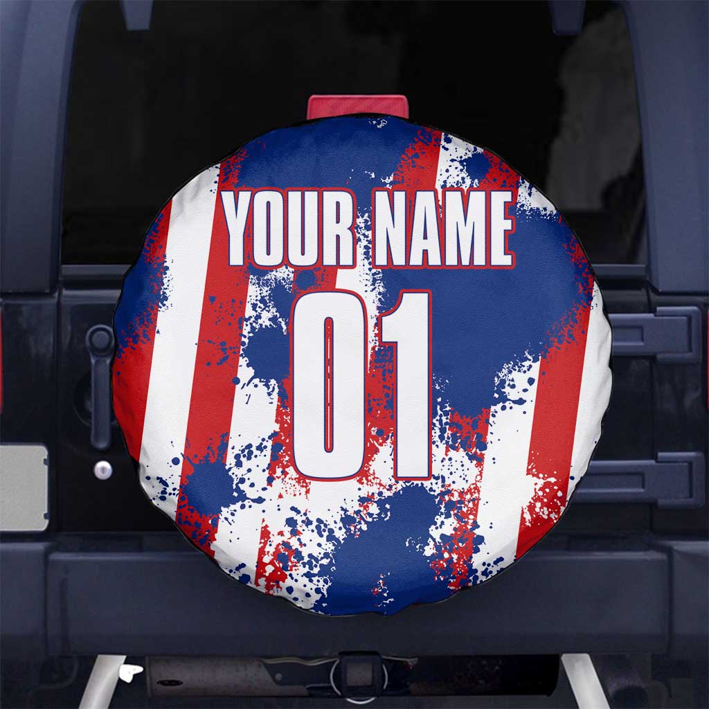 Moto X Skull Graphic Spare Tire Cover with Red White Blue Splatter and Custom Number Design - Wonder Print Shop