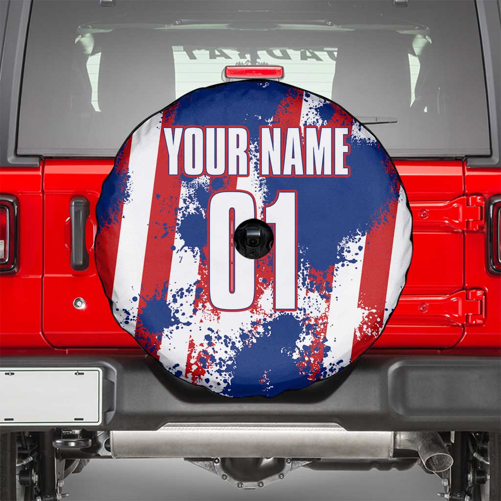 Moto X Skull Graphic Spare Tire Cover with Red White Blue Splatter and Custom Number Design - Wonder Print Shop