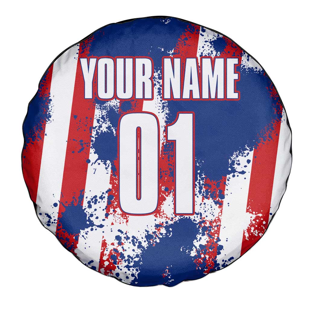 Moto X Skull Graphic Spare Tire Cover with Red White Blue Splatter and Custom Number Design - Wonder Print Shop