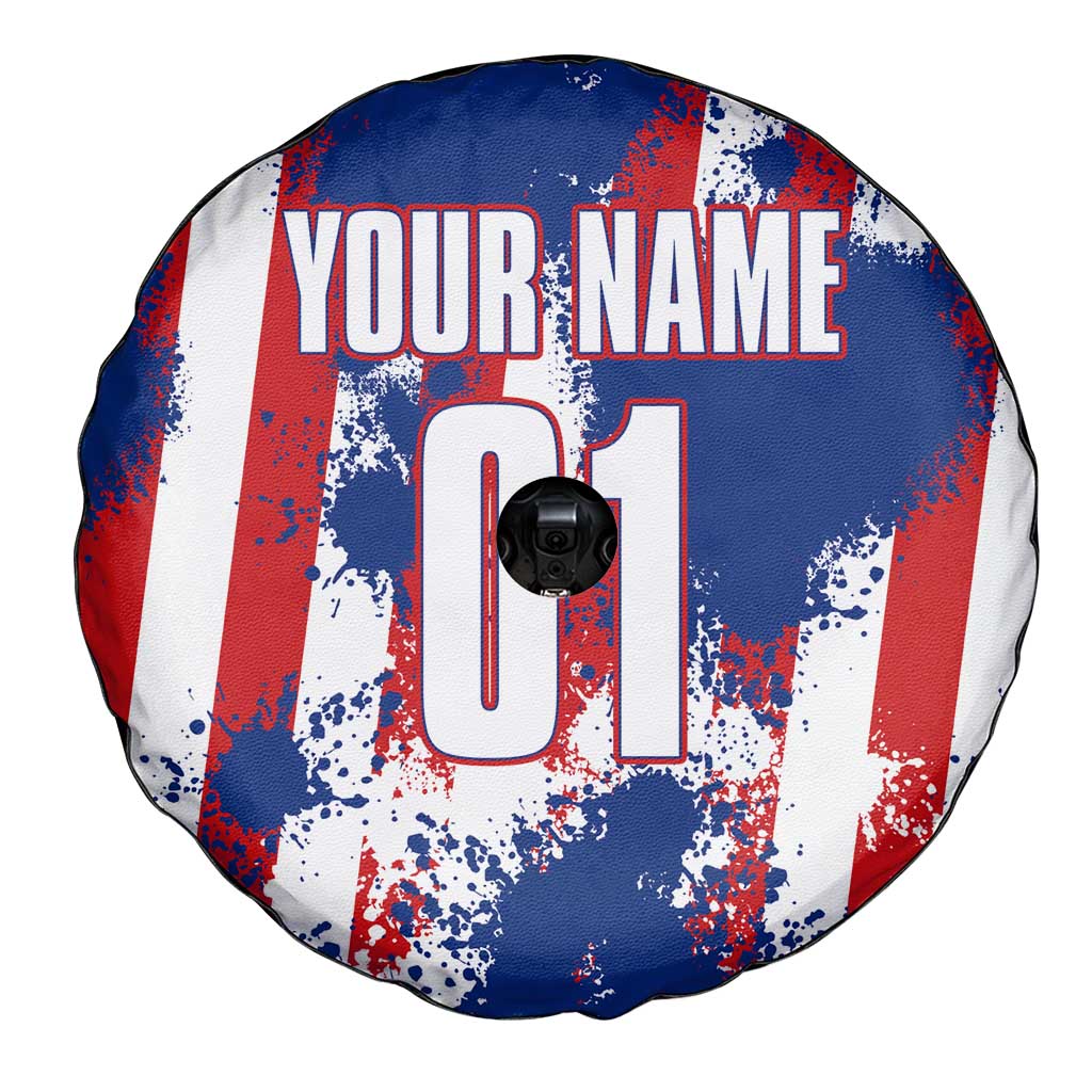 Moto X Skull Graphic Spare Tire Cover with Red White Blue Splatter and Custom Number Design - Wonder Print Shop